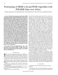 2402  IEEE TRANSACTIONS ON GEOSCIENCE AND REMOTE SENSING, VOL. 38, NO. 5, SEPTEMBER 2000 Prototyping of MISR LAI and FPAR Algorithm with POLDER Data over Africa