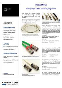 Product News 1st Quarter 2009 More jumper cables added to programme Our range of jumper cables