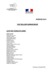 LISTE ADMIS CAP Sellier Harnacheur SESSION 2015