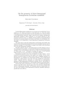 On the geometry of three-dimensional homogeneous Lorentzian manifolds Giovanni Calvaruso Department “E. De Giorgi” , University of Lecce, Italy 