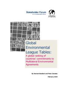 Stakeholder Forum for a sustainable future Global Environmental League Tables: