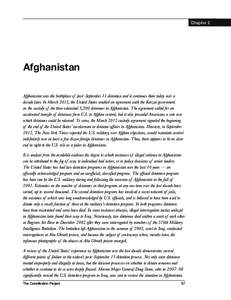 Chapter 2  Afghanistan Afghanistan was the birthplace of post–September 11 detention and it continues there today over a decade later. In March 2012, the United States reached an agreement with the Karzai government on