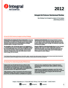 2012 Integral Ad Science Semiannual Review Key findings from Integral’s analysis of the display advertising industry  Q3 and Q4 2012 Industry Analysis and Key Findings