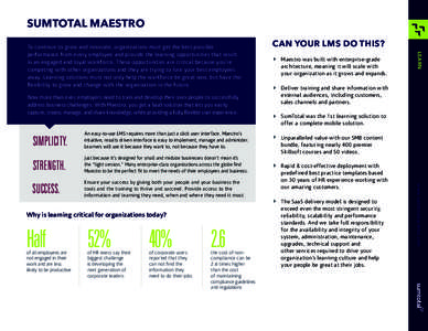 SUMTOTAL MAESTRO CAN YOUR LMS DO THIS? Maestro was built with enterprise-grade architecture, meaning it will scale with your organization as it grows and expands. Deliver training and share information with