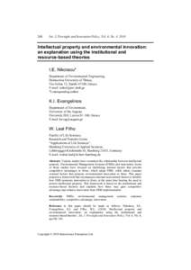 268  Int. J. Foresight and Innovation Policy, Vol. 6, No. 4, 2010 Intellectual property and environmental innovation: an explanation using the institutional and
