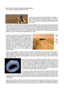 NEW ARTICLE: DESERT STORM/ EXTREME BEAUTY BY: Francesca De Nicolò, 28 December 2003 Yael Kanarek is the winner of the international competition of net-art called Netizens (created from Sala 1, a galley in Rome, Italy) a