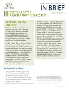 Ontario Justice Education Network  IN BRIEF SECTION 1 OF THE CHARTER AND THE OAKES TEST
