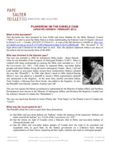   	
   	
   PLAINSPEAK ON THE DANIELS CASE (UPDATED VERSION - FEBRUARY 2013)