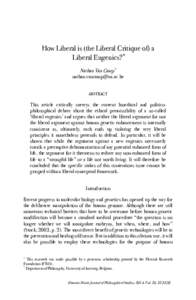 How Liberal is (the Liberal Critique of) a Liberal Eugenetics?