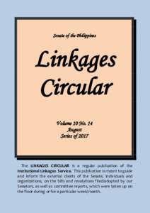 Senate of the Philippines  Linkages Circular Volume 10 No. 14 August