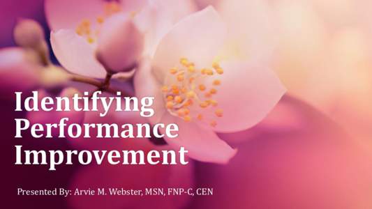 Identifying Performance Improvement Presented By: Arvie M. Webster, MSN, FNP-C, CEN  What Is PI?