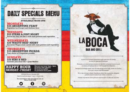 AVAILABLE FROM 6PM  MONDAYS $15 ARGENTINE FEAST