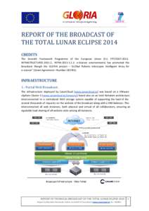 REPORT OF THE BROADCAST OF THE TOTAL LUNAR ECLIPSE 2014 CREDITS The Seventh Framework Programme of the European Union (EU, FP7, INFRASTRUCTURES, INFRA: e-Science environments) has promoted the
