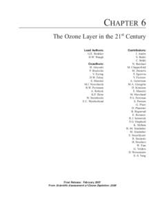 CHAPTER 6  The Ozone Layer in the 21st Century Lead Authors: G.E. Bodeker D.W. Waugh