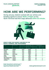 NORTH TERMINAL JANUARY 2012 HOW ARE WE PERFORMING? During January, Gatwick worked with our airlines and handling agents to ensure 98.8% of flights at the