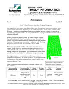 AGRONOMY SERIES  TIMELY INFORMATION Agriculture & Natural Resources Department of Agronomy and Soils, Auburn University, AL