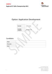 SAMPLE Regional ICT Skills Championship 2015 Option: Application Development Duration