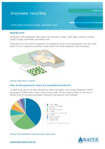 Greywater recycling South West information sheet, November 2013 Background Greywater is the wastewater that comes from the bath, shower, wash basin, washing machine, laundry trough, dishwasher and kitchen sink.