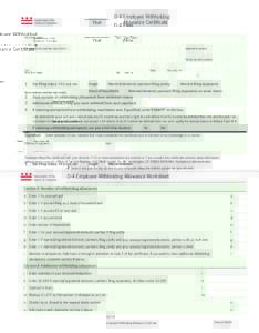 Government of the District of Columbia D-4 Employee Withholding Allowance Certificate