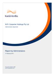 W.R. Carpenter Holdings Pty Ltd (Administrators Appointed) Report by Administrators 17 February 2011