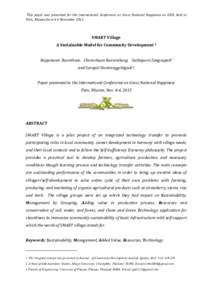 This	 paper	 was	 presented	 for	 the	 International	 Conference	 on	 Gross	 National	 Happiness	 on	 GNH,	 held	 in	 Paro,	Bhutan	from	4-6	November	2015 SMART	Village