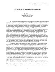Animuswww.swgc.mun.ca/animus  The Invention Of Secularity In Aristophanes Paul Epstein Oklahoma State University 