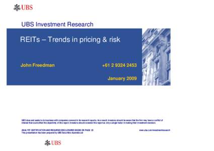 UBS Investment Research  REITs – Trends in pricing & risk John Freedman