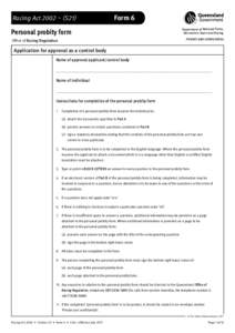 Racing Act 2002 – (S21)  Form 6 Personal probity form
