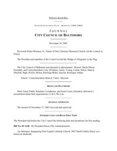 TWENTY-SIXTH DAY FOURTH COUNCILMANIC YEAR – SESSION OFJOURNAL CITY COUNCIL OF BALTIMORE November 24, 2003