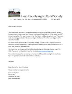 Essex County Agricultural Society  • Essex County Fair PO Box 431 Westport NY8650