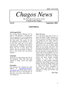 ISSN[removed]Chagos News The Periodical Newsletter of the Friends of the Chagos No.22