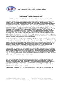Heidelberg Institute for International Conflict Research e.V. at the Department for Political Science, University of Heidelberg Press release 