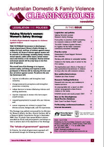 Australian Domestic & Family Violence newsletter IN THIS ISSUE LEGISLATION AND POLICIES