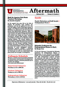 Aftermath February 2013 Volume 12, Number 2  Math for America Utah Hosts