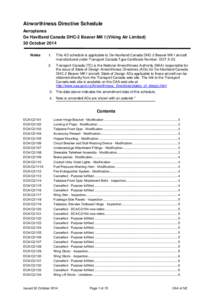 Airworthiness Directive Schedule Aeroplanes De Havilland Canada DHC-2 Beaver MK I (Viking Air Limited) 30 October 2014 Notes