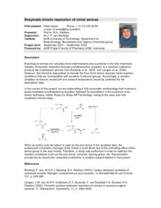 Enzymatic kinetic resolution of chiral amines Phone: + PhD-student: Hilda Ismail e-mail:  Prof.dr. R.A. Sheldon Promotor:
