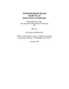 WIND/BIGHORN RIVER BASIN PLAN EXECUTIVE SUMMARY PREPARED FOR THE: Wyoming Water Development Commission BY: