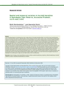 Mongabay.com Open Access Journal - Tropical Conservation Science Vol.6 (6):, 2013  Research Article Spatial and temporal variation in hornbill densities in Namdapha Tiger Reserve, Arunachal Pradesh,