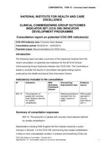 CONFIDENTIAL ITEM 15 – Coronary heart disease  NATIONAL INSTITUTE FOR HEALTH AND CARE EXCELLENCE CLINICAL COMMISSIONING GROUP OUTCOMES INDICATOR SET (CCG OIS) INDICATOR