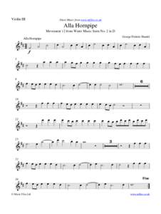 Violin III  Sheet Music from www.mfiles.co.uk Alla Hornpipe Movement 12 from Water Music Suite No. 2 in D