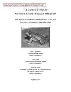 The Genetic Status of Minnesota’s Cricket Frog Population �ris crepitans