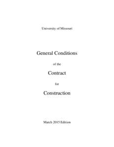 University of Missouri  General Conditions of the  Contract