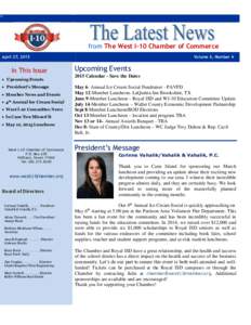 ch  from The West I-10 Chamber of Commerce April 27, 2015  In This Issue