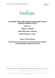 Anti-Fraud, Theft and Financial Irregularities Policy  Version 2.1 MayANTI-FRAUD, THEFT AND FINANCIAL IRREGULARITY POLICY
