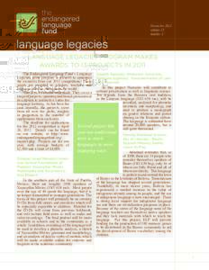 November 2011 volume 15 number 2 language legacies LANGUAGE LEGACIES PROGRAM MAKES