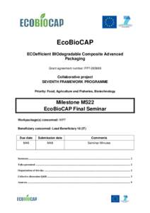 EcoBioCAP ECOefficient BIOdegradable Composite Advanced Packaging Grant agreement number: FP7Collaborative project