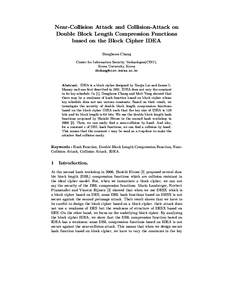 Near-Collision Attack and Collision-Attack on Double Block Length Compression Functions based on the Block Cipher IDEA Donghoon Chang Center for Information Security Technologies(CIST), Korea University, Korea