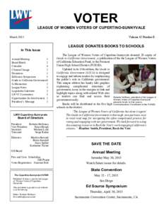 VOTER LEAGUE OF WOMEN VOTERS OF CUPERTINO-SUNNYVALE Volume 42 Number 8 March 2015