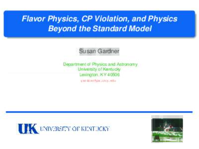 Flavor Physics, CP Violation, and Physics Beyond the Standard Model Susan Gardner Department of Physics and Astronomy University of Kentucky Lexington, KY 40506