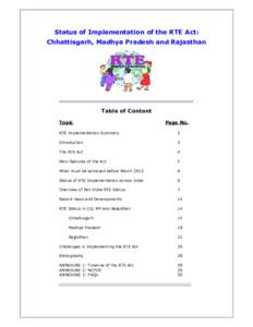 Status of Implementation of the RTE Act: Chhattisgarh, Madhya Pradesh and Rajasthan Table of Content Topic
